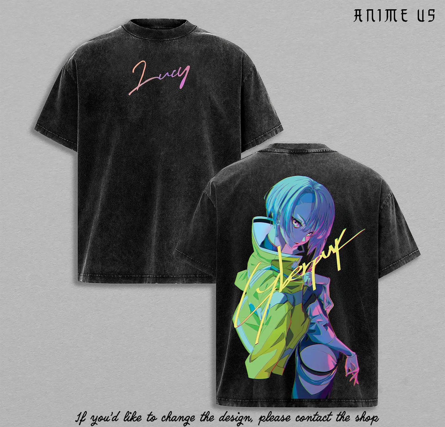 Lucy Cyberpunk Edgerunners T-shirt Retro Neoncore Acid Washed Lightweight Cotton Tee for Girls, Unisex Oversized Streetwear Top for Anime & Game Fans, Gift for Her.