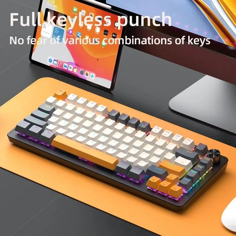 APAYADO K82 Mechanical Wired Keyboard with Multimedia Knob, Apayado Hot Swappable Gaming Keyboard, Transparent Character Backlight, Backlit Keyboard, Abs Keycaps, Lighted Mechanical Keyboard, Mechanical Game Keyboard, Illuminated Mechanical Keyboard