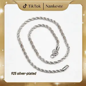925 silver plated Clasp Rope Chain 3mm Necklace for Men Silver Link Chain for Women 22-24 Inches， Perfect Gift or Everyday Wear