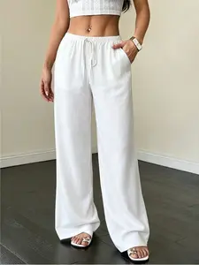 Women's Polka Dot Wide Leg Pants – Boho Outfits, Summer Outfits 2026, High Waisted Adjustable Drawstring Wide Leg Trousers with Pockets, Casual Fashion Pants for Daily, Beach, Vacation Outfit Inspo, Trendy Bohemian Style Loose Fit Pants for Ladies