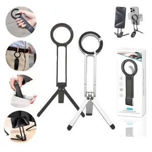 Universal Magnetic Phone Tripod,Foldable Portable Holder, Carabiner Style Small Phones Pocket Cell Stand Strong, Magnet Aluminium Hiking Accessories Continual Magnetic Tripod for Trave，