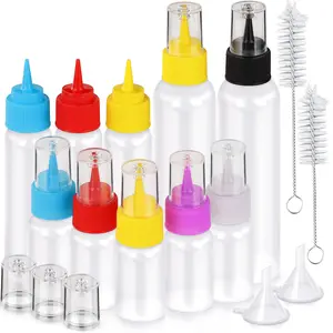 Icing Bottle for Cookie Decorating, 10 PCS Squeeze Bottles, Small Easy Squeeze Bottle (1, 2 and 4 ounces), Icing Cookie Supplies for Food Coloring, Frosting, Cookie Decorating Kit