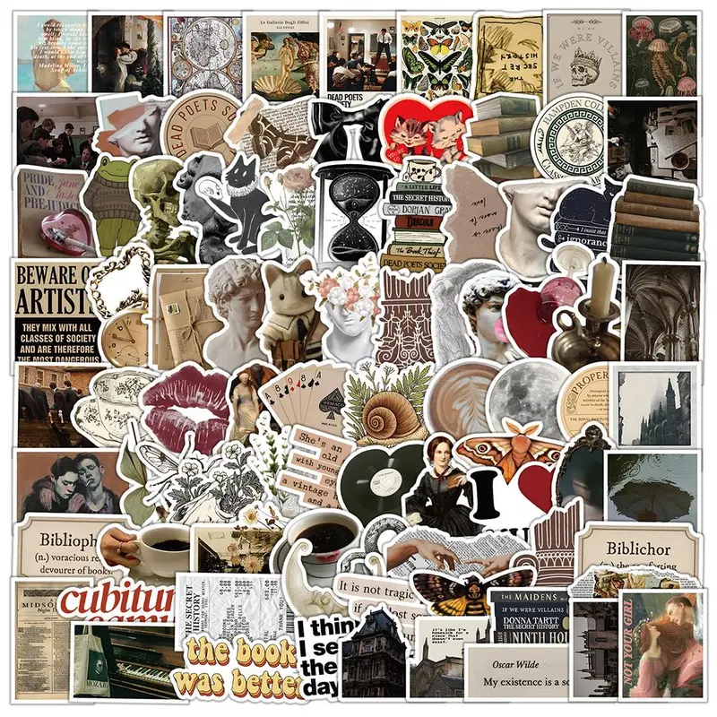 Vintage Palace Series Sticker, 100pcs/set Self-adhesive Decorative Sticker, DIY Decals for Phone Case, Laptop, Notebook, Helmet, Skateboard, Stickers Vintage, Sticker Customized, Ornaments, Premium Skull Stickers