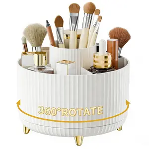 360° Rotate Makeup Brush Holder Organizer, Makeup Organizers Countertop, Makeup organization and Skincare Storage for Vanity, Desktop, Bathroom (White), Beauty Organizer, Cosmetics Organizer Storage