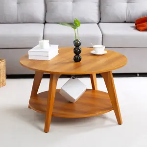 Minimalist 31.5" Round Coffee Table Durable MDF Walnut Finish 2-Tier Storage Non-Slip Feet Easy Assembly Versatile for Living Room Bedroom Home Office