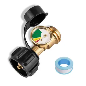 2 PCS Propane Tank Gauge with Leak Detector, Universal Level Indicator for 5-40lb Tanks, Compatible with Camping Stoves, Heater, BBQ Grills, Gas Burners and More, QCC 1/Type 1 Connection