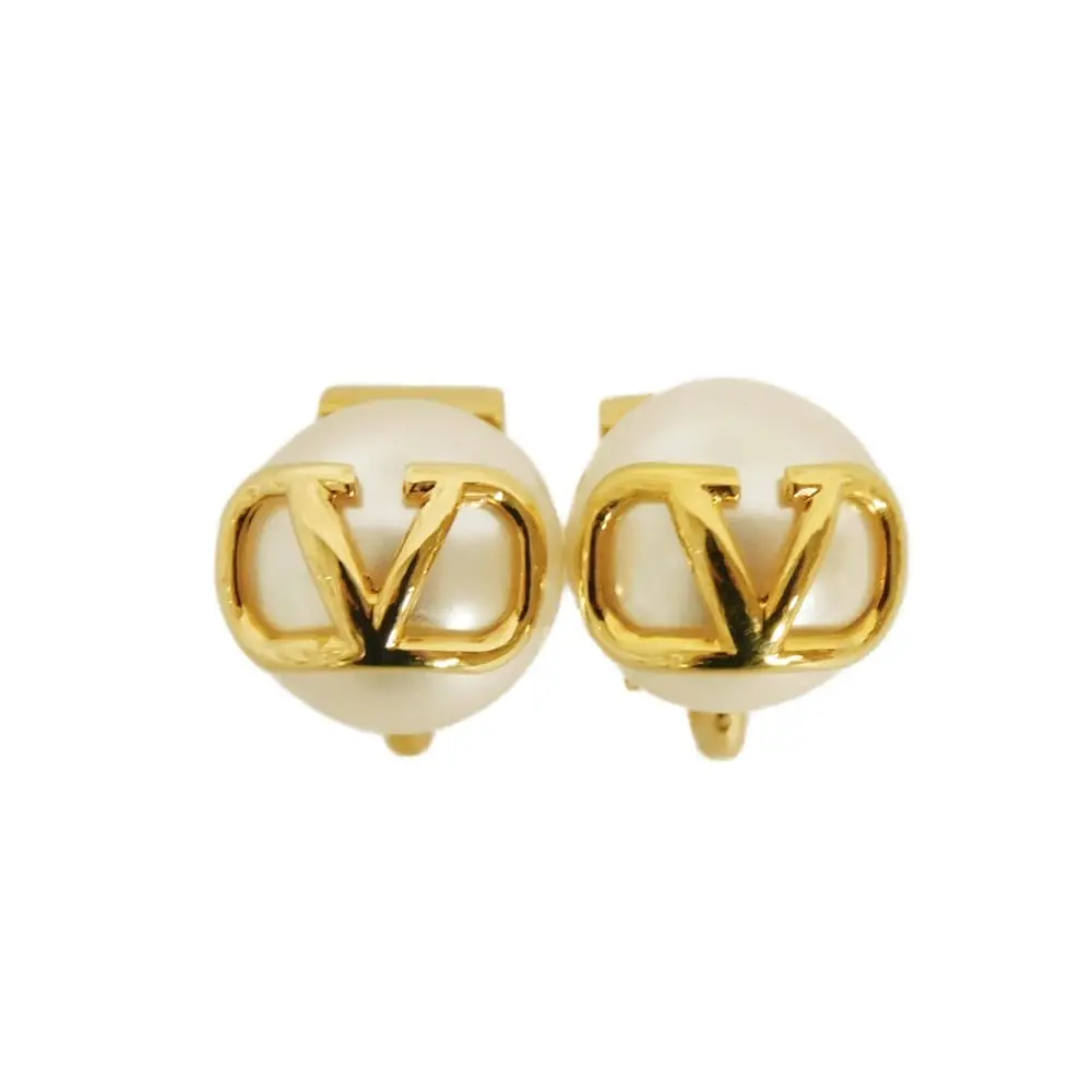 Pre-owned Valentino Faux Pearl Small Leather Goods Garavani VLogo Signature Pearl Earrings