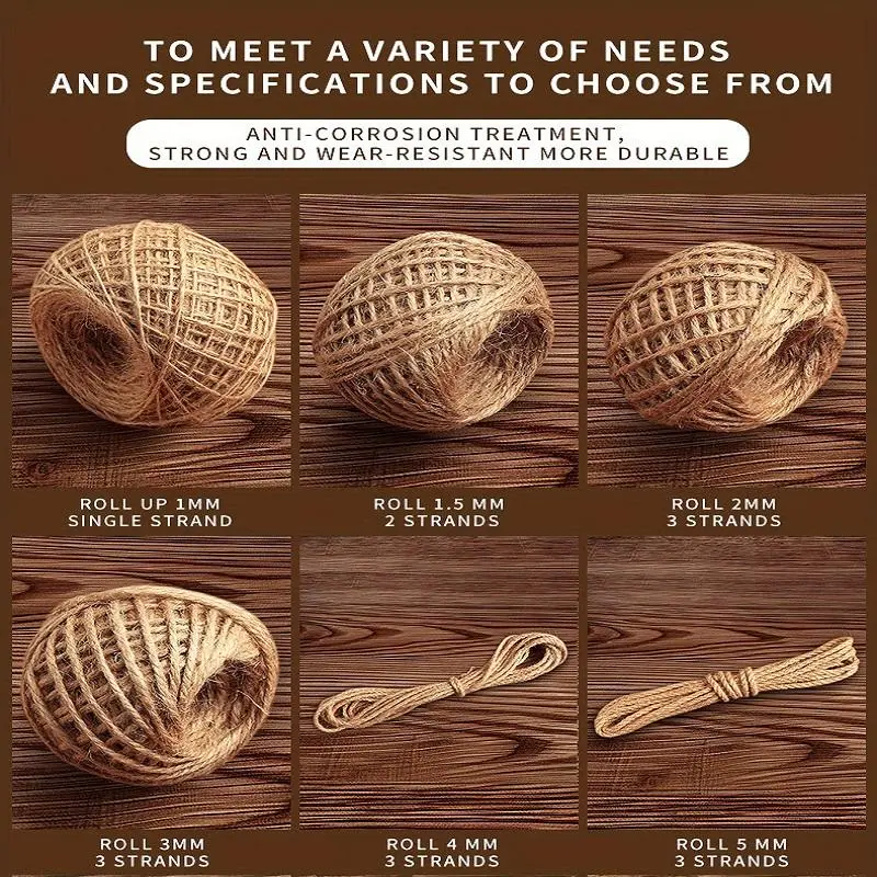 Jute Rope (1 Roll), Handmade Rope, DIY Decorative Rope, Handmade Braided Rope, Suitable for DIY Craft, Home Decor, Garden Decor, Handmade Crafts