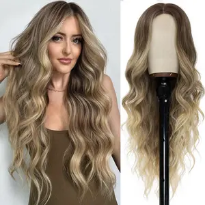 【CLEARANCE SALE】Long Blonde Wavy Wigs for Women Middle Part Curly Wigs Natural Looking Ombre Blonde Synthetic Wig Heat Resistant Fiber Women Wigs for Daily Party Use