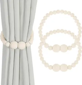 Magnetic Curtain Tiebacks, 2 Pack Curtain Holdbacks for Draperies, Wood Bead Curtain Tiebacks, Elegant Curtain Tie Backs for Bedroom Decor, Boho Room Decor, Nursery Decor, Farmhouse Decor