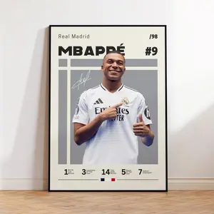 Kylian Mbappe Poster, Real Madrid Poster, Mbappe Fan Gift, Sports Poster, Football Player Poster, Soccer Wall Art, Sports Bedroom Posters V1