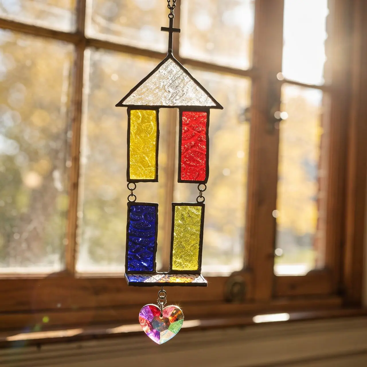 Stained Glass Suncatcher Handmade/Handcrafted Handmade Cross Light Catcher Rainbow Crystal Heart Decor Window Hanging Suncatcher house