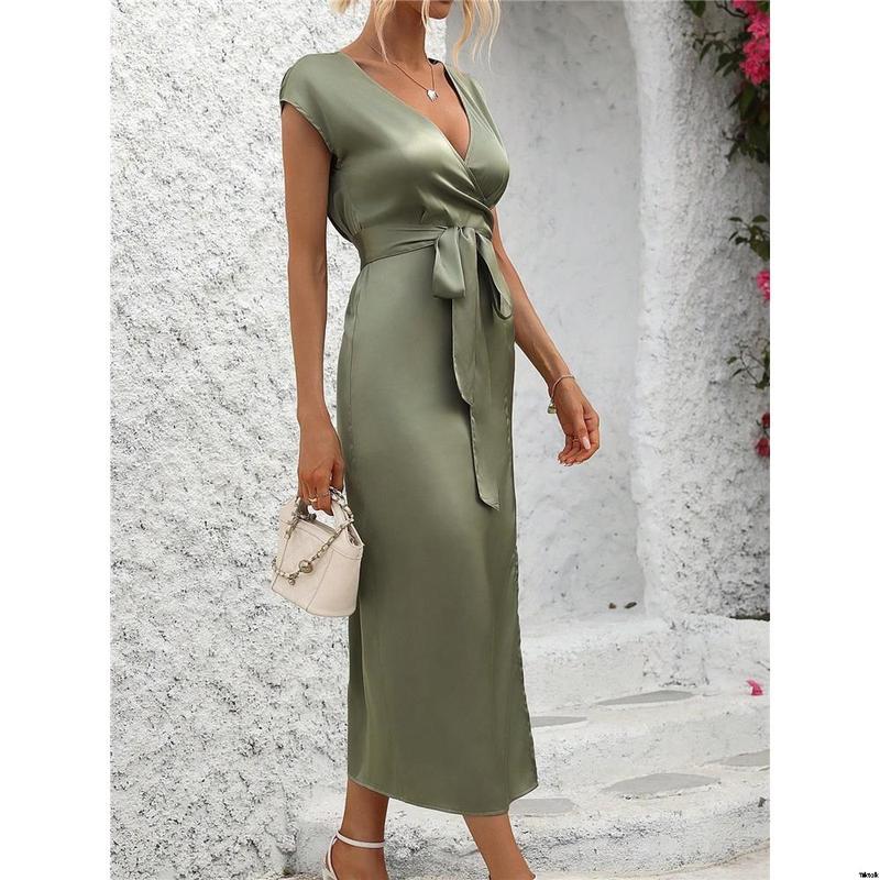 Dress Slit High Waist Collar Wrap Women Clasi SHEIN