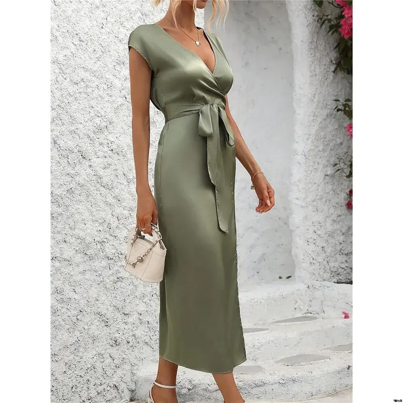 Dress Slit High Waist Collar Wrap Women Clasi SHEIN