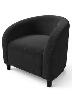 Accent Chair, Boucle Fabric Barrel Chairs, Comfy Round Club Armchair with Soft Cushion for Living Room, Bedroom, Reading, Waiting Room, Grey