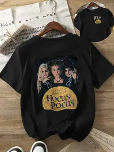 Hocus Pocus Inspired Black T-Shirt - Featuring Three Witches and Its Just a Bunch of Hocus Pocus Design on Back, Casual Vintage Style - Ideal for Halloween, Movie Nights, and Casual Attire