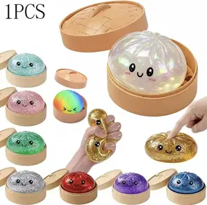 Glitter Dumpling Squishy with Box, Soft Sensory Squeeze Toy for Stress Relief, Mystery Glitter Dumplings, Decompression Dough