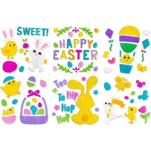 6Pcs Easter Window Clings Jelly Stickers Bunny Egg Flower Chick Butterfly for Glass Windows Mirrors Refrigerators, Easter Window Decorations for Home Office Party