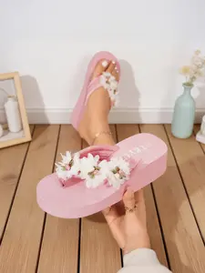 Summer Fairy Floral Sandals, Thick Sole Rubber Heightening Non-Slip Slippers, Beach Vacation Casual Textile Shoes, Patchwork Style