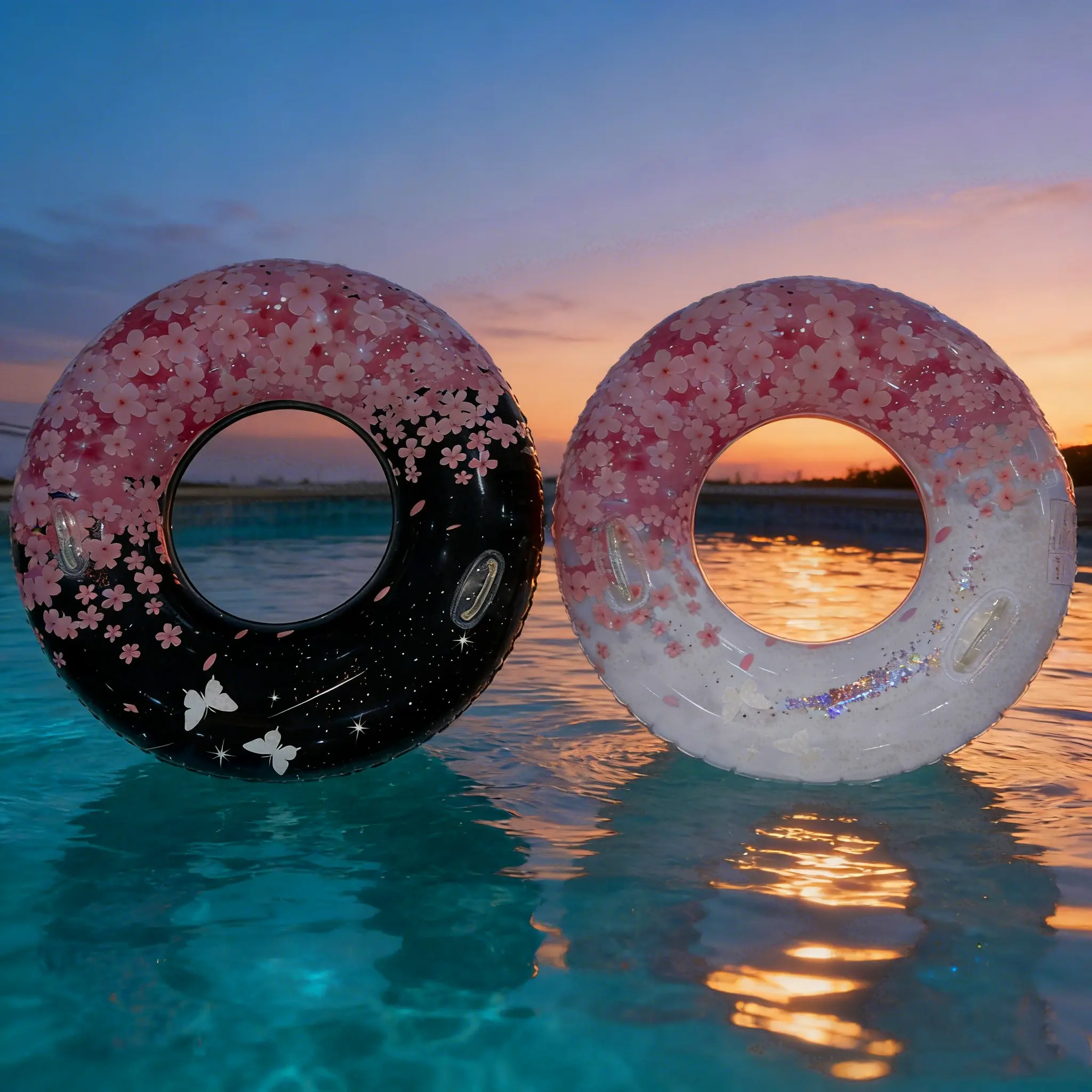 Inflatable Cherry Blossom Swim Ring, Sparkle-Free Inflatable Pool Floats for Kids & Adults, Multiple Colors & Sizes, Beach, Lake, Pool Party, Swimming Accessories
