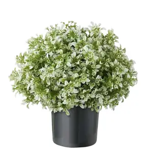 2-Pack Artificial Holly Ball Potted Plants, Realistic Mock Azalea Bush with Pot, Fake Eucalyptus Leaf Plant, Porch Farmhouse Outdoor Decor