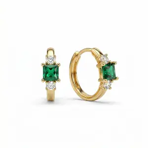 Emerald Hoop Dangle Earrings | Gold Earrings