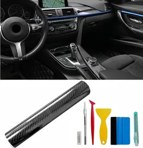 7D Carbon Fibre Car Vinyl Film Wrap Sticker with Cutter and Hand Tool Kit, 60" x 12" / 5 FT x 1 FT Car Body DIY Wrap Vinyl Roll Film Self-Adhesive, For BMW Chevrolet Ford Honda Jeep Nissan Toyota Mercedes-Benz Hyundai Volkswagen Decoration Accessories