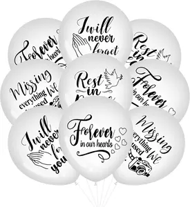 60 Pcs Memorial Balloons 12 Inch White Latex Heart Balloons with Ribbons for Funeral, Memorial Day, Condolence, Remembrance & Funeral Decoration Set