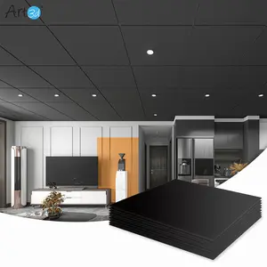 Art3d 12-Pack Smooth Flat Plate Ceiling Tile, 24"x24" Black Plastic Sheet, 48 Sq Ft/Case