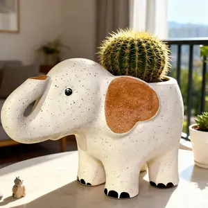 Large 9.1''  Ceramic Elephant Planter Flower Pot with Drainage Hole for , Cactus, Air  | Indoor Outdoor Garden Patio Desk  Decor |  for  Lovers