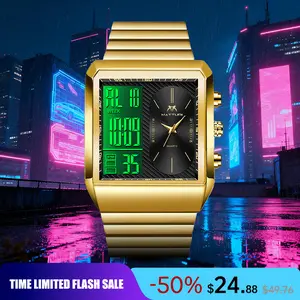 Men's Square Creative Dual-Movement Multifunctional Sports Watch with Luxurious Triple-Time Design Water Resistance Luminous Dial Minimalist Aesthetic Elegant Durable Everyday Wear Digital Quart