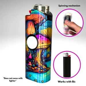 FLKR LYTR Mushroom Land Spinning Lighter Case for BIC Lighters High-Quality Polypropylene Body with Spinning Mechanism and Elegant Design