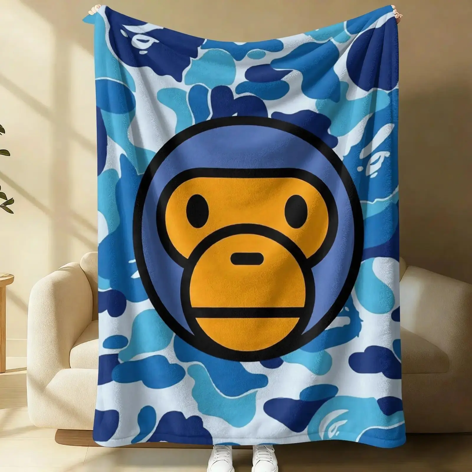 Colorful Patchwork Flannel Blanket, Streetwear Cool Character Design, Soft Throw Blanket for Sofa Bed, Camping, Office Nap, Streetwear Gamer Gift
