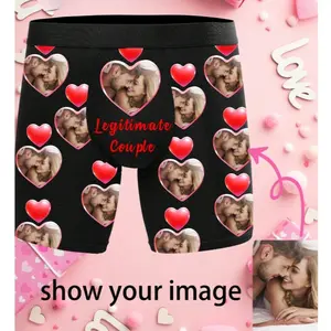 Valentine's Day Gift Custom Faces Print Boxer Briefs For Men - Personalized Wife Face On Men's Underwear, Underpants Funny Face With Photo,1pc Menswear Socks Black
