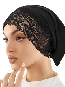 Women‘s Lace Under Scarf Hijab Cap, Breathable Soft Comfortable Elastic Pull On Headwrap, for Yoga Sleep Face Washing Home Use, All Seasons