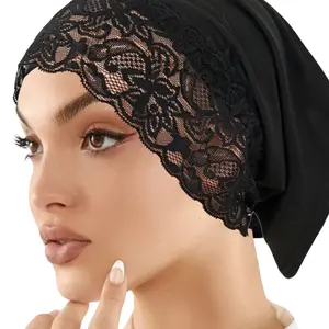 Women‘s Lace Under Scarf Hijab Cap, Hijab Undercap, Breathable Soft Comfortable Elastic Pull On Headwrap, for Yoga Sleep Face Washing Home Use, All Seasons