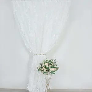 White 3D Leaf Petal Taffeta Backdrop Drape Curtain, Photo Booth Event Divider Panel With Rod Pocket - 8ftx8ft