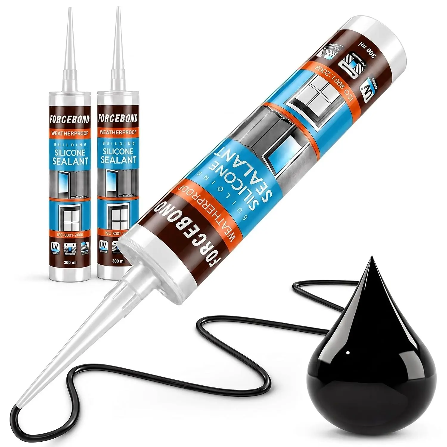 2 Pack 10.1oz Black Silicone Caulk, Waterproof Sealant for Gaps and Cracks