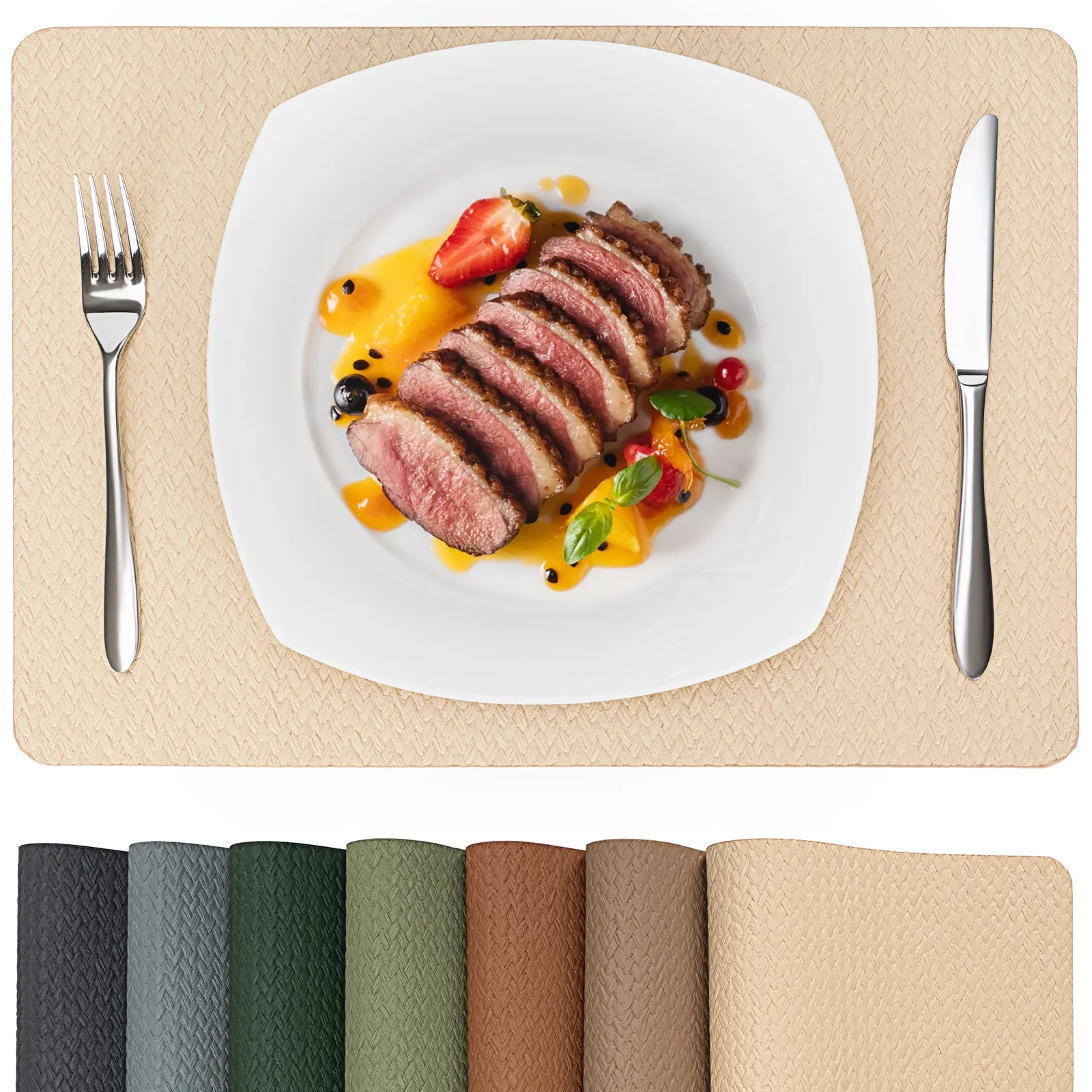 Promattoo Woven Faux Leather Placemats - Double Layer, Hand-Finished Edge, Waterproof, Heat-Resistant, Wipeable Tableware Table Mats