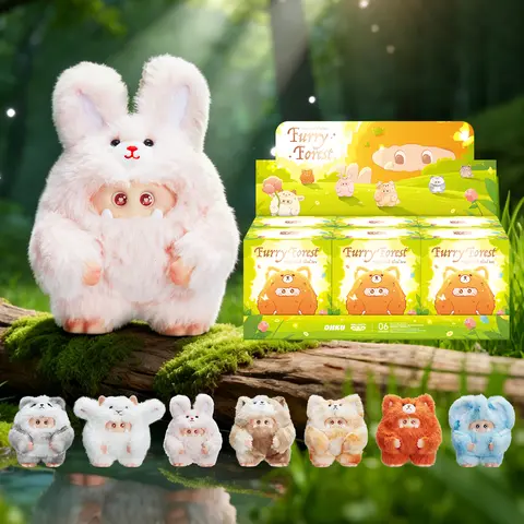 【Flash Sale】Giggle Monster Furry Forest Series PVC Vinyl Plush Blind Box Collectible Figurine - 1/6 Reveal Odds, ABS Material, Blind Pack, Mystery Packs, Whimsical Gift, 6-Fig Set with 6 Purchases