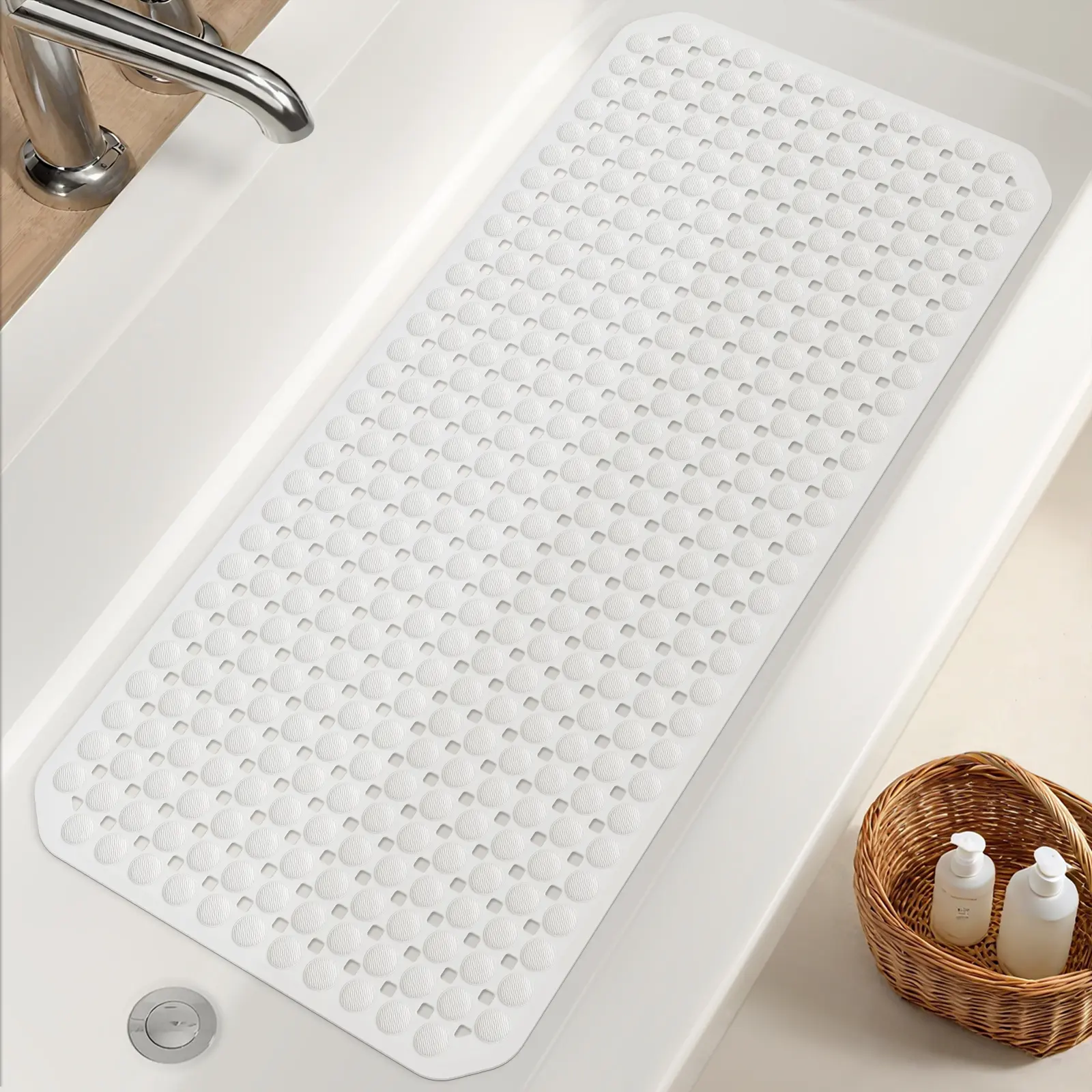 OTHWAY 35x16 in Non-Slip Rubber Shower Mat for Bathtub, Massage Nodules Liner with Fast Drain Holes