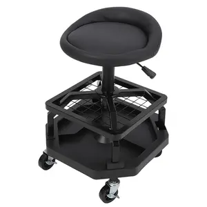 GARVEE Rolling Garage Stool, 330 LBS Capacity, Adjustable Height, 360° Swivel Seat, Ample Tool Tray Storage, for Garage, Shop, Auto Repair, Black