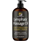 M3 Naturals Ylang Ylang + Ginger Vegan Floral Lymphatic Drainage Massage Oil - 8oz Smooth Lightweight Daily Oil with Collagen, Stem Cells for Circulation, Detox, Cellulite Removal, Muscle Relief, Skin Firming, Calming Nourishment, Blend