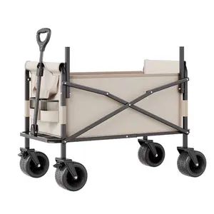 VEVOR Collapsible Folding Wagon, 550lb Load 220L, 2 in 1 Foldable Wagon Cart Converts to Bench, Utility Wagon with Adjustable Handle, Outdoor Cart for Groceries Shopping, Camping, Gardening
