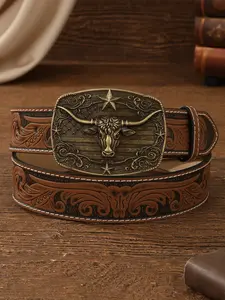 Unisex Retro Western PU Leather Belt, Western Belts, Fashion Accessory, Easy to Pair with Jeans, Stylish and Durable Design, Perfect for Everyday Wear