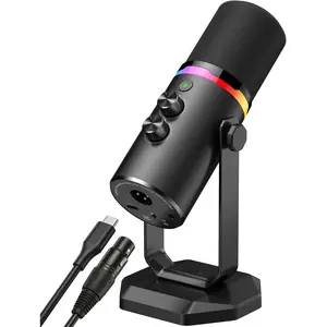 USB/XLR Dynamic Microphone for PC Gaming, Podcast & Recording, Dual-Mode RGB Mic& Streaming Vocal Gear with Heavy-Duty Desk Stand, Clicky Mute, Includes 7.5ft USB  & 6.5ft XLR