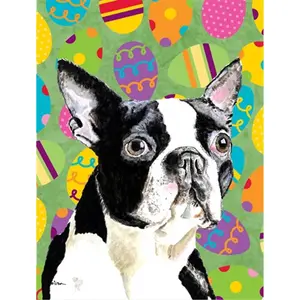 Carolines Treasures  28 x 40 in. Boston Terrier Easter Eggtravaganza House Size Canvas Flag, Easter Theme, Large Size, Full Size, Large Flag