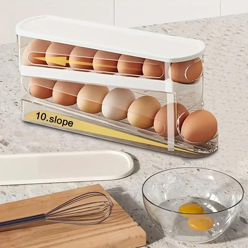 Clear Egg Storage Box, 1 Count Space Saving Rolling Egg Holder, Durable Plastic Egg Organizer for Refrigerator, Kitchen Accessories