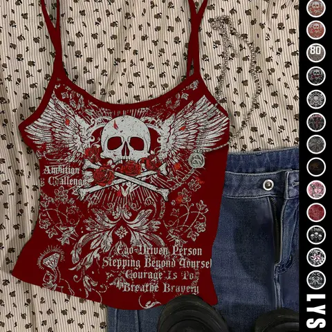 Halloween Skull Eagle Print Crop Top, Slim-Fitting Casual Cami Tank Top for Festivals and Parties, Women's Fashion Summer Backless Vest