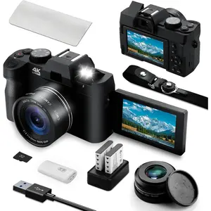 4K Digital Camera for Photography and Video Auto Focus 48 MP with WiFi Auto-Focus Vlogging Camera for YouTube with Flip Screen 16X Zoom with Macro Lens 2  & 32GB  SD Card Card Reader